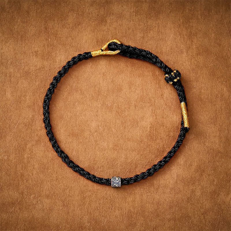 Buddha Stones Bracciale minimalista intrecciato a mano con fili neri e rossi, simbolo Yin Yang di protezione. - image 12