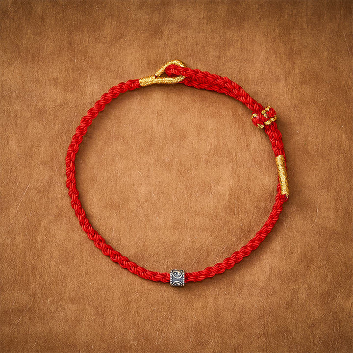 Buddha Stones Bracciale minimalista intrecciato a mano con fili neri e rossi, simbolo Yin Yang di protezione. - image 2
