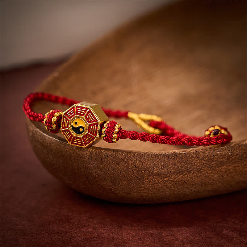 Buddha Stones Braccialetto regolabile con cordino rosso intrecciato Bagua per la protezione delle monete cinesi. - image 3