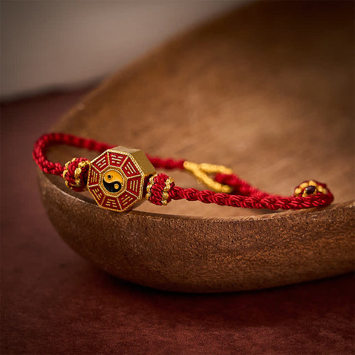 Buddha Stones Braccialetto regolabile con cordino rosso intrecciato Bagua per la protezione delle monete cinesi. - image 3