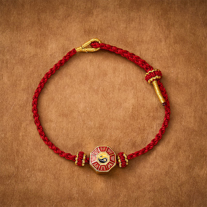 Buddha Stones Braccialetto regolabile con cordino rosso intrecciato Bagua per la protezione delle monete cinesi. - image 1