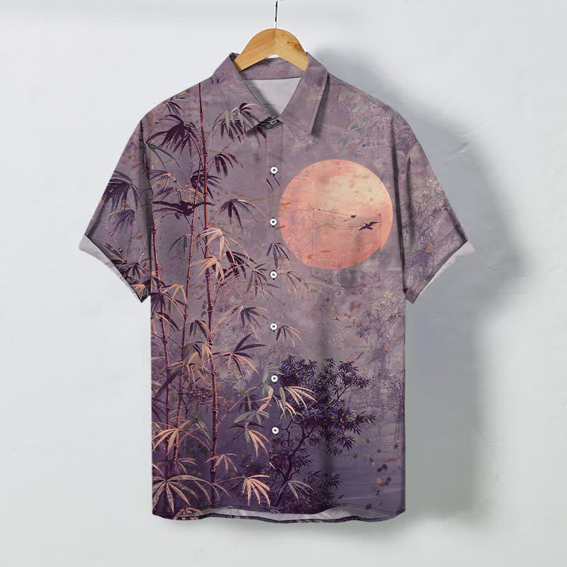 Buddha Stones Camicia da uomo a maniche corte traspirante con bottoni e motivo uccelli e luna in bambù. - Cardo - US/UK/AU48, EU58 (4XL) - image 5