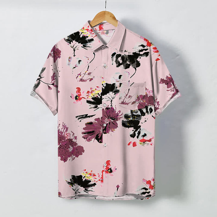 Buddha Stones Camicia da uomo a maniche corte traspirante con bottoni e motivo floreale ad acquerello. - Rosa chiaro - US/UK/AU48, EU58 (4XL) - image 5