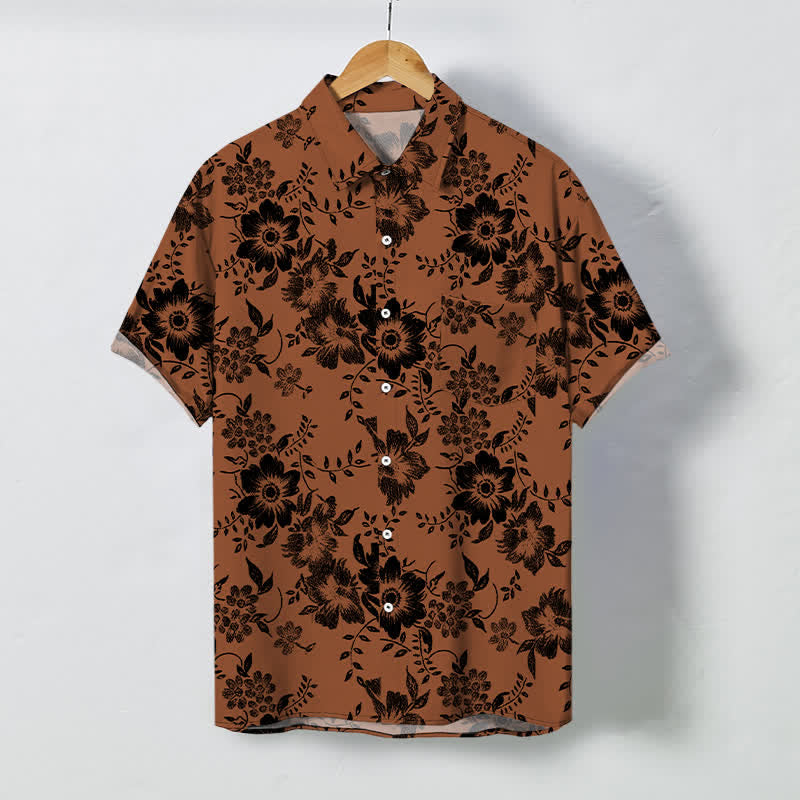 Buddha Stones Camicia da uomo a maniche corte, nera, con bottoni a fantasia floreale e resistente alle pieghe. - Perù - US/UK/AU48, EU58 (4XL) - image 0