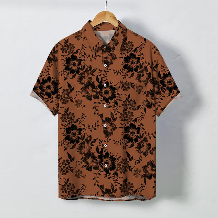 Buddha Stones Camicia da uomo a maniche corte, nera, con bottoni a fantasia floreale e resistente alle pieghe. - Perù - US/UK/AU48, EU58 (4XL) - image 0