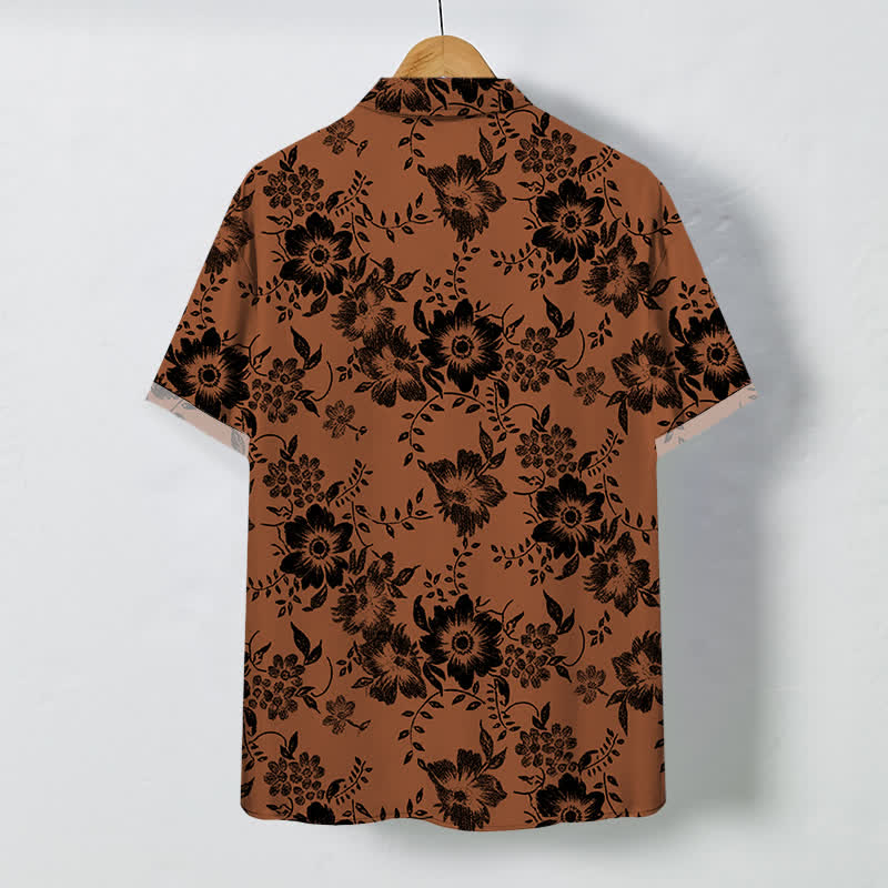 Buddha Stones Camicia da uomo a maniche corte, nera, con bottoni a fantasia floreale e resistente alle pieghe. - image 1