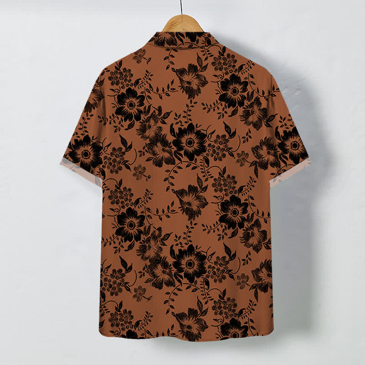 Buddha Stones Camicia da uomo a maniche corte, nera, con bottoni a fantasia floreale e resistente alle pieghe. - image 1