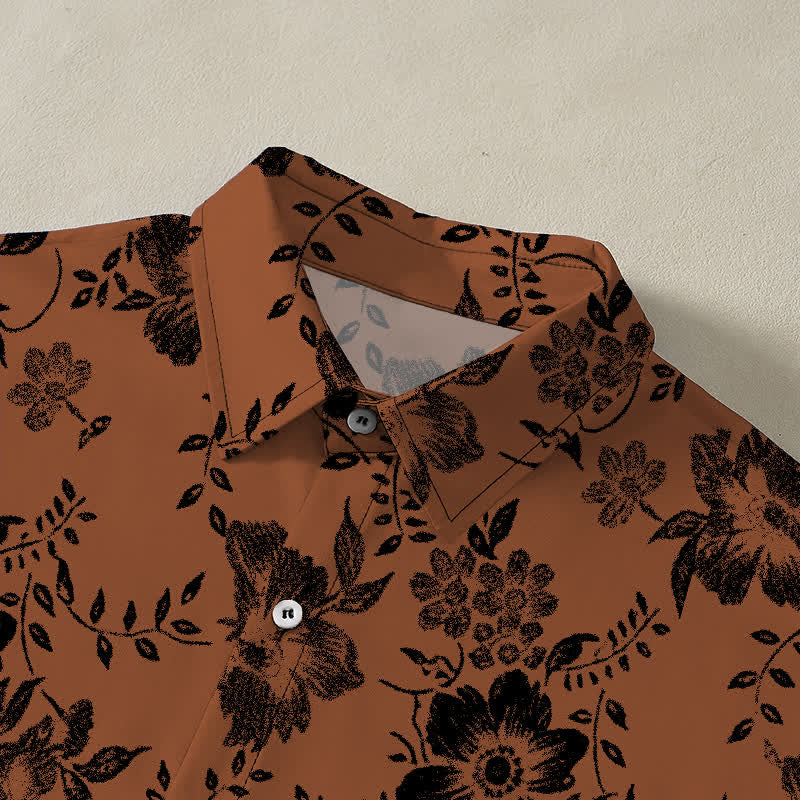 Buddha Stones Camicia da uomo a maniche corte, nera, con bottoni a fantasia floreale e resistente alle pieghe. - image 2