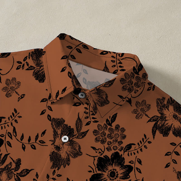 Buddha Stones Camicia da uomo a maniche corte, nera, con bottoni a fantasia floreale e resistente alle pieghe. - image 2