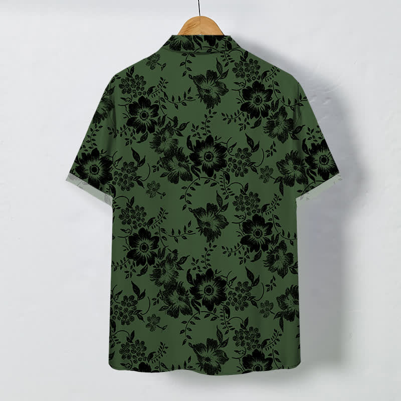 Buddha Stones Camicia da uomo a maniche corte, nera, con bottoni a fantasia floreale e resistente alle pieghe. - image 6