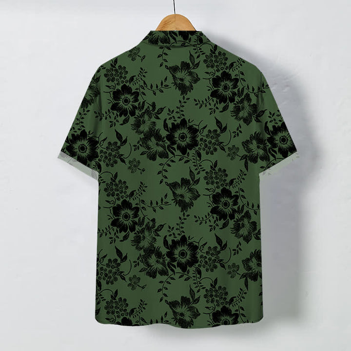 Buddha Stones Camicia da uomo a maniche corte, nera, con bottoni a fantasia floreale e resistente alle pieghe. - image 6