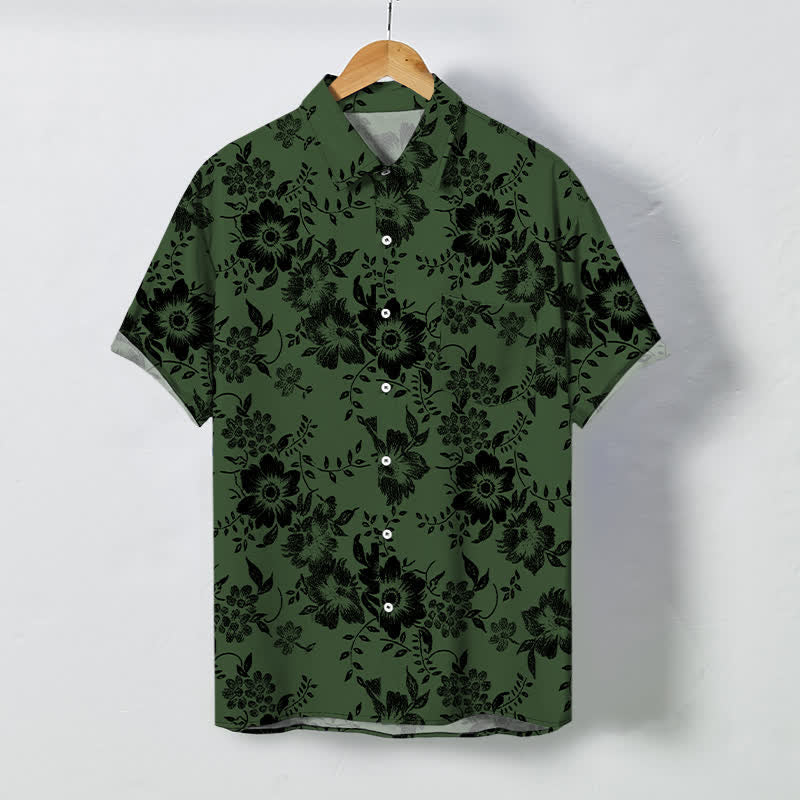 Buddha Stones Camicia da uomo a maniche corte, nera, con bottoni a fantasia floreale e resistente alle pieghe. - Verde scuro - US/UK/AU48, EU58 (4XL) - image 5