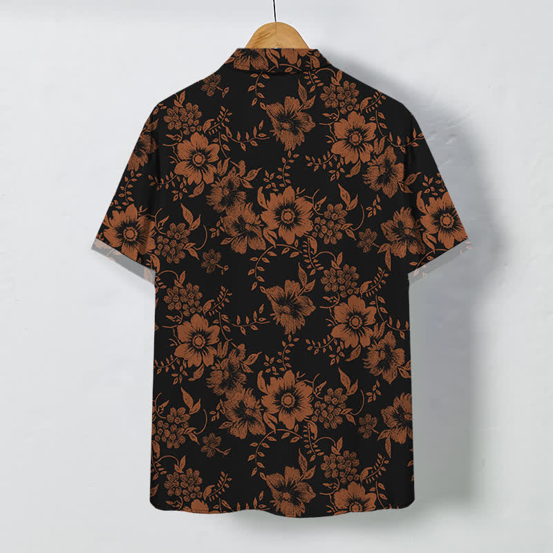 Buddha Stones Camicia da uomo a maniche corte, nera, con bottoni a fantasia floreale e resistente alle pieghe. - image 8