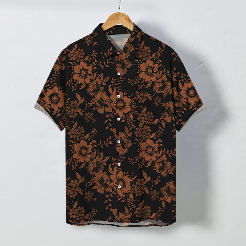 Buddha Stones Camicia da uomo a maniche corte, nera, con bottoni a fantasia floreale e resistente alle pieghe. - Nero - US/UK/AU48, EU58 (4XL) - image 7