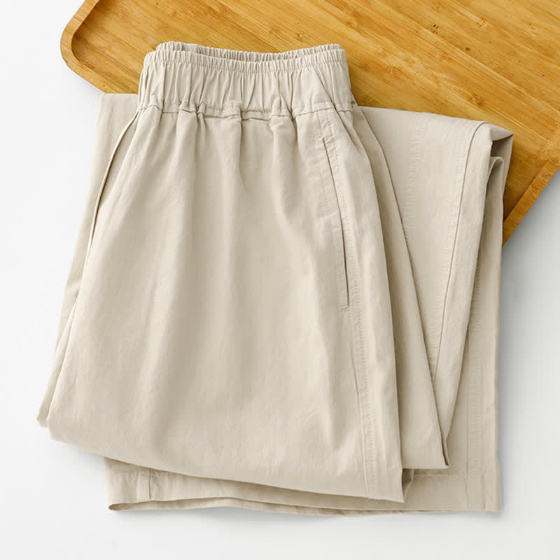 Buddha Stones Pantaloni corti da donna a gamba larga, minimalisti, tinta unita, per primavera/estate, casual ed eleganti, con tasche. - image 2