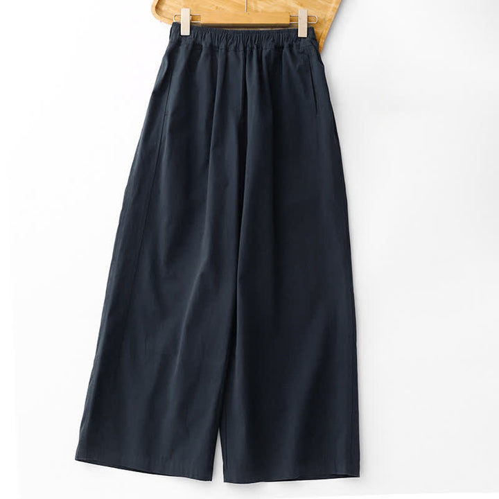 Buddha Stones Pantaloni corti da donna a gamba larga, minimalisti, tinta unita, per primavera/estate, casual ed eleganti, con tasche. - Blu mezzanotte - US12, UK/AU16, EU44 (2XL) - image 9