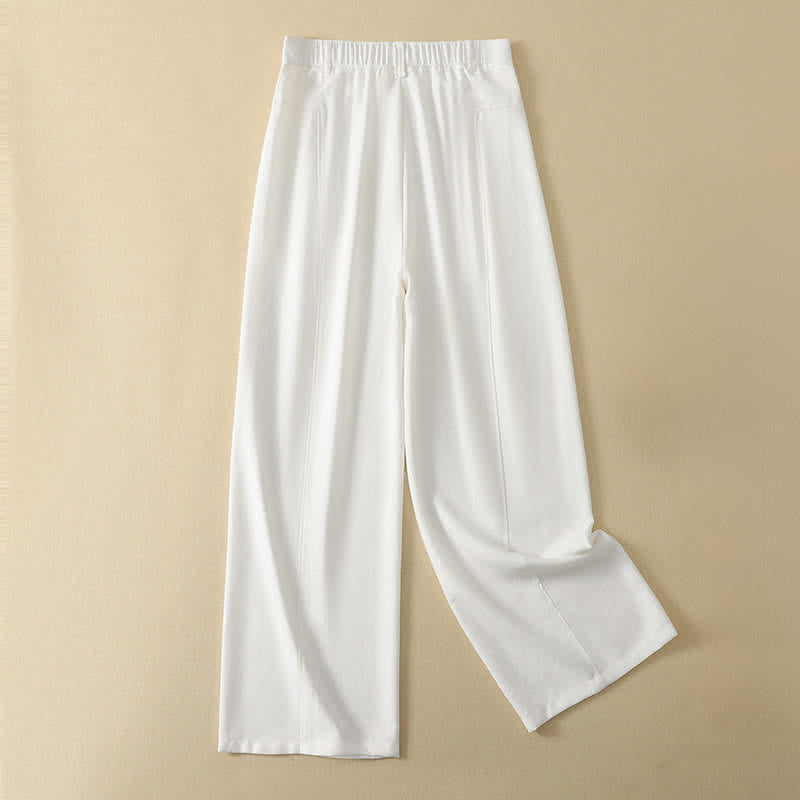 Buddha Stones Pantaloni lunghi da donna in cotone tinta unita, minimalisti, eleganti, con bottoni e cerniera, per primavera/estate, a gamba dritta e con tasca. - Bianco - US12, UK/AU16, EU44 (2XL) - image 12