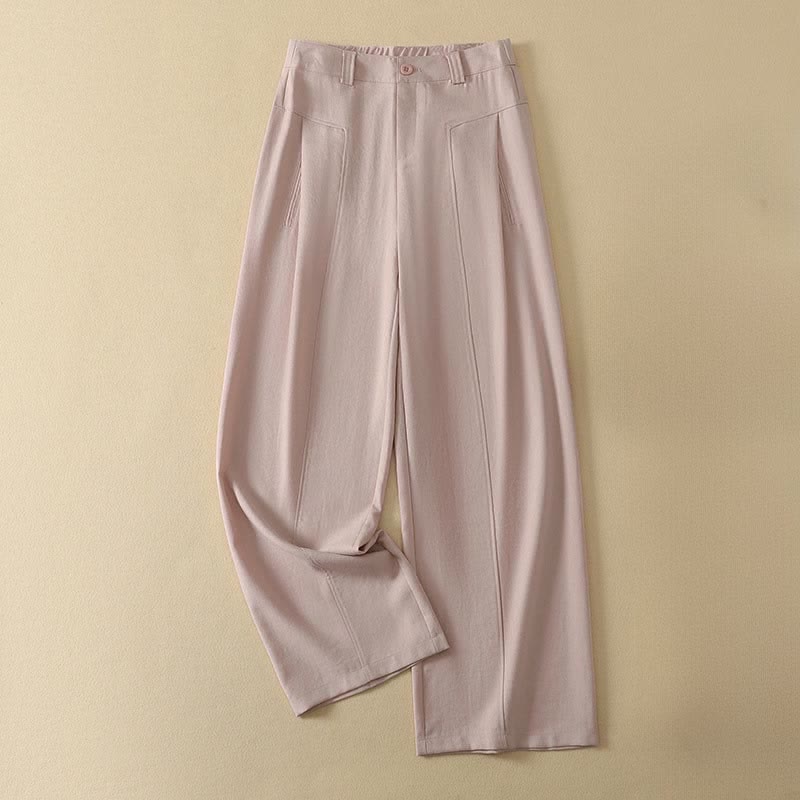 Buddha Stones Pantaloni lunghi da donna in cotone tinta unita, minimalisti, eleganti, con bottoni e cerniera, per primavera/estate, a gamba dritta e con tasca. - Rosa chiaro - US12, UK/AU16, EU44 (2XL) - image 4