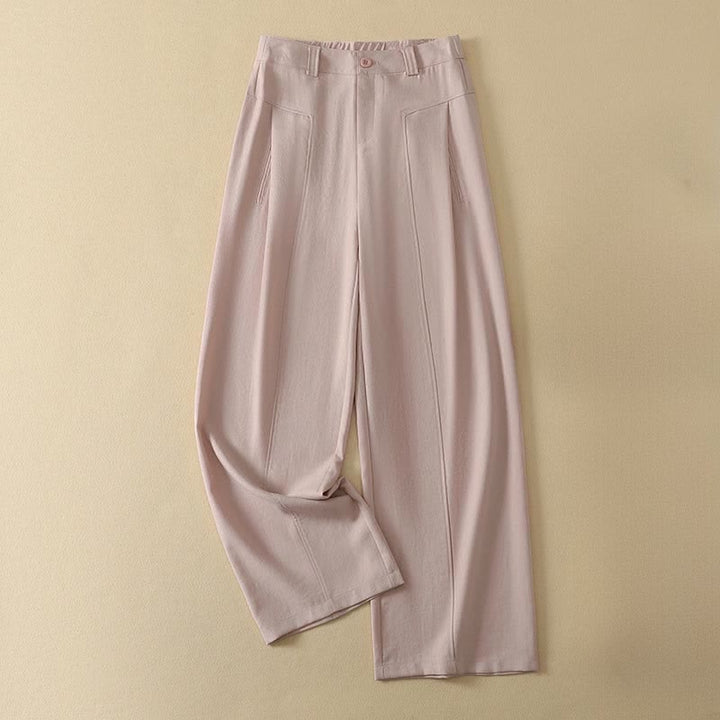 Buddha Stones Pantaloni lunghi da donna in cotone tinta unita, minimalisti, eleganti, con bottoni e cerniera, per primavera/estate, a gamba dritta e con tasca. - Rosa chiaro - US12, UK/AU16, EU44 (2XL) - image 4