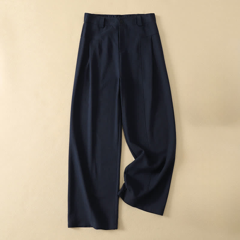 Buddha Stones Pantaloni lunghi da donna in cotone tinta unita, minimalisti, eleganti, con bottoni e cerniera, per primavera/estate, a gamba dritta e con tasca. - Marina - US12, UK/AU16, EU44 (2XL) - image 0