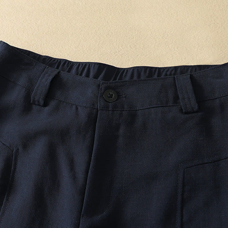 Buddha Stones Pantaloni lunghi da donna in cotone tinta unita, minimalisti, eleganti, con bottoni e cerniera, per primavera/estate, a gamba dritta e con tasca. - image 1