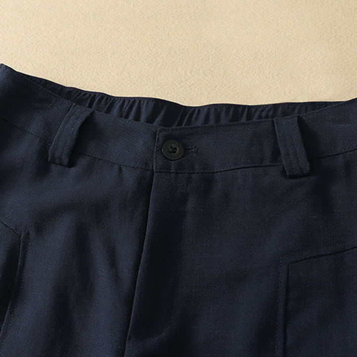 Buddha Stones Pantaloni lunghi da donna in cotone tinta unita, minimalisti, eleganti, con bottoni e cerniera, per primavera/estate, a gamba dritta e con tasca. - image 1