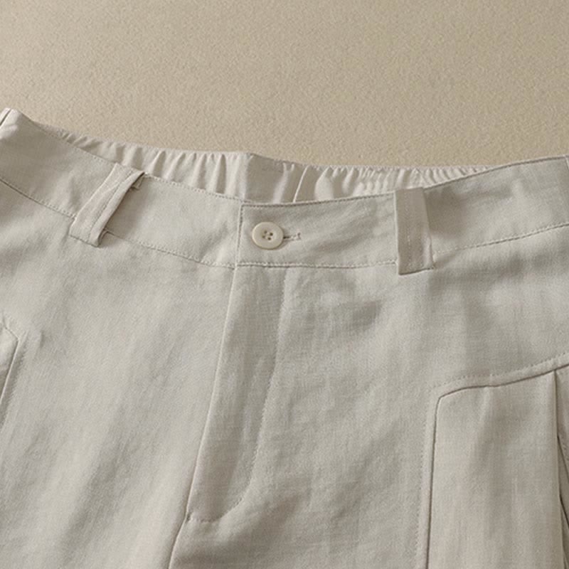 Buddha Stones Pantaloni lunghi da donna in cotone tinta unita, minimalisti, eleganti, con bottoni e cerniera, per primavera/estate, a gamba dritta e con tasca. - image 9