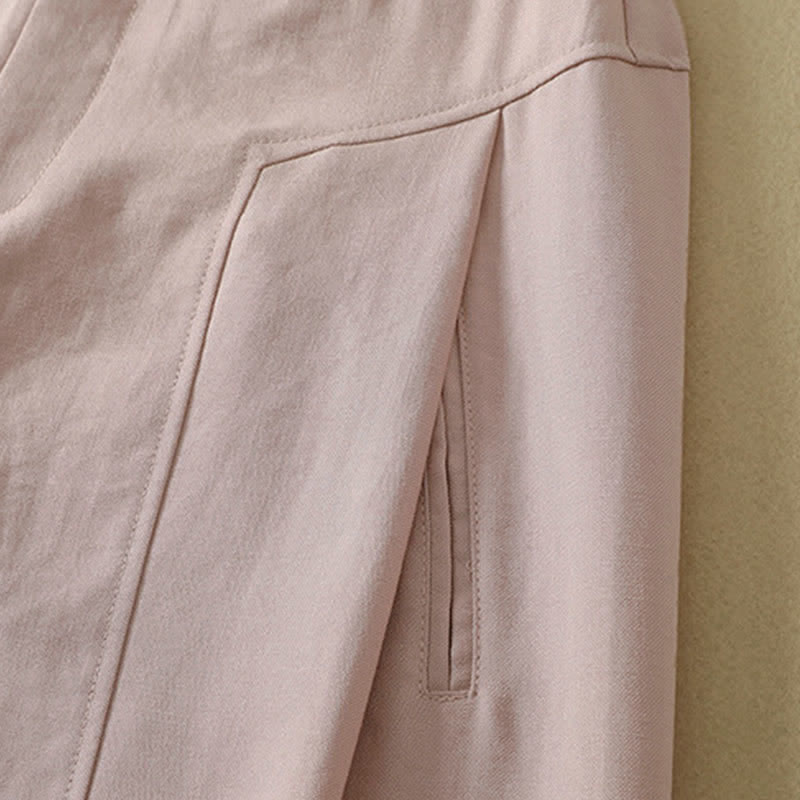 Buddha Stones Pantaloni lunghi da donna in cotone tinta unita, minimalisti, eleganti, con bottoni e cerniera, per primavera/estate, a gamba dritta e con tasca. - image 6