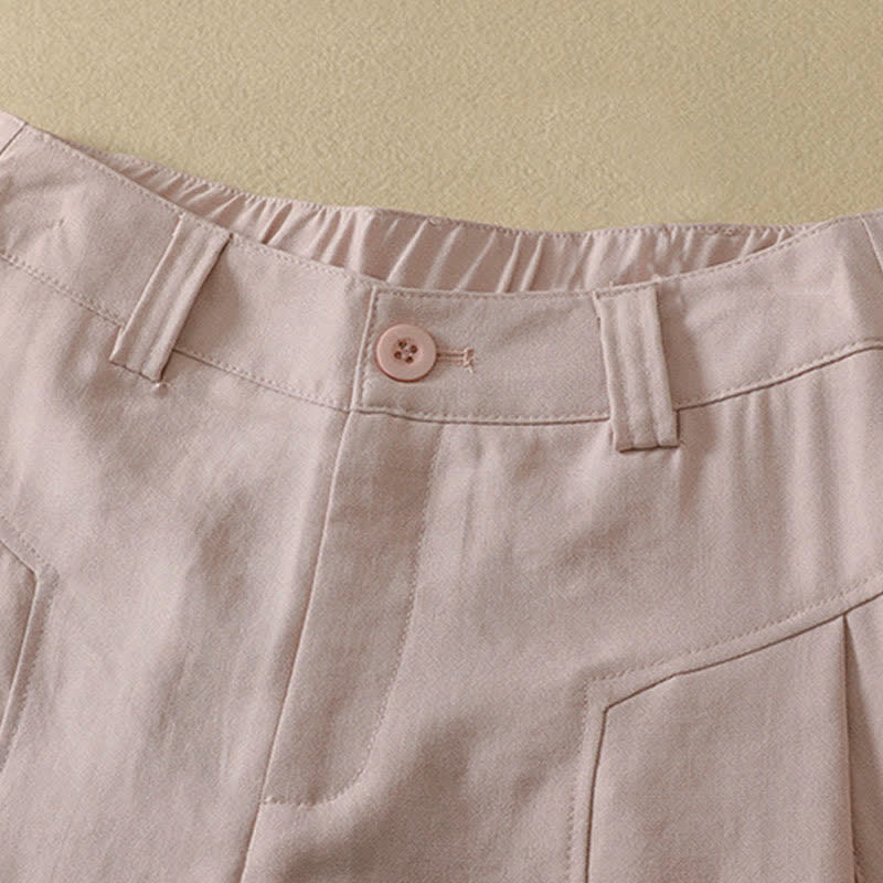 Buddha Stones Pantaloni lunghi da donna in cotone tinta unita, minimalisti, eleganti, con bottoni e cerniera, per primavera/estate, a gamba dritta e con tasca. - image 5