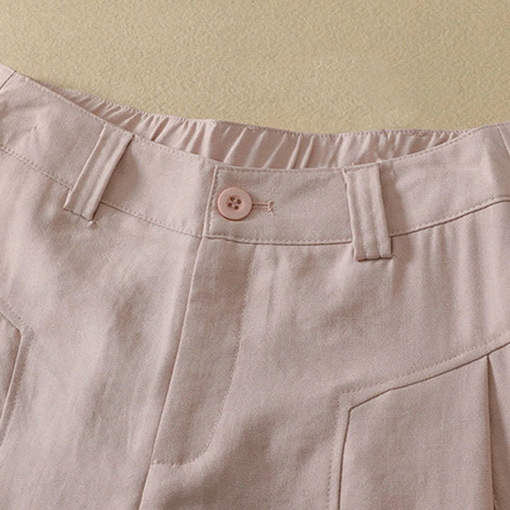 Buddha Stones Pantaloni lunghi da donna in cotone tinta unita, minimalisti, eleganti, con bottoni e cerniera, per primavera/estate, a gamba dritta e con tasca. - image 5