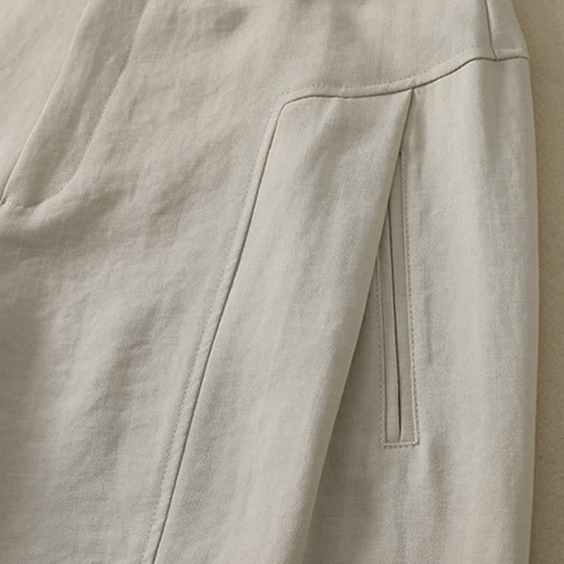 Buddha Stones Pantaloni lunghi da donna in cotone tinta unita, minimalisti, eleganti, con bottoni e cerniera, per primavera/estate, a gamba dritta e con tasca. - image 10