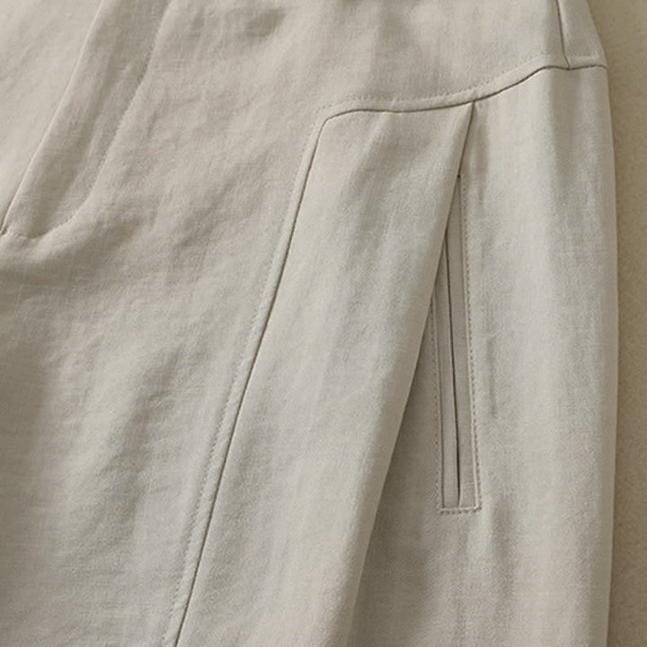 Buddha Stones Pantaloni lunghi da donna in cotone tinta unita, minimalisti, eleganti, con bottoni e cerniera, per primavera/estate, a gamba dritta e con tasca. - image 10