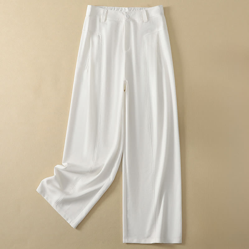 Buddha Stones Pantaloni lunghi da donna in cotone tinta unita, minimalisti, eleganti, con bottoni e cerniera, per primavera/estate, a gamba dritta e con tasca. - image 13