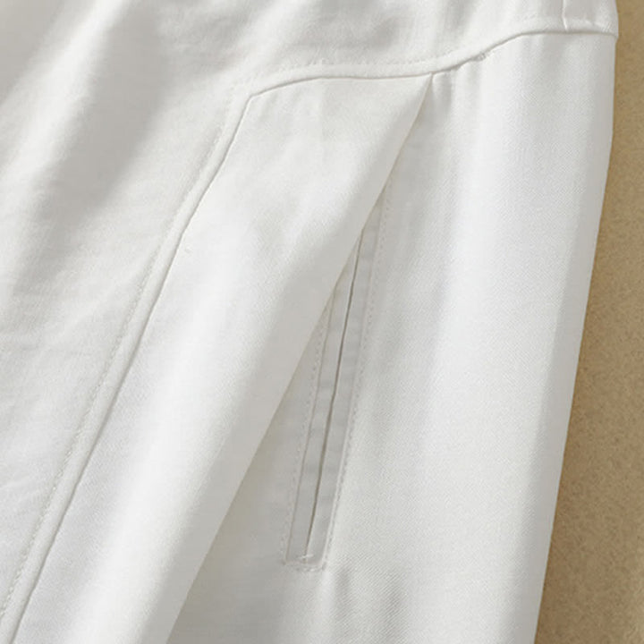 Buddha Stones Pantaloni lunghi da donna in cotone tinta unita, minimalisti, eleganti, con bottoni e cerniera, per primavera/estate, a gamba dritta e con tasca. - image 18