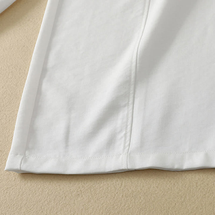 Buddha Stones Pantaloni lunghi da donna in cotone tinta unita, minimalisti, eleganti, con bottoni e cerniera, per primavera/estate, a gamba dritta e con tasca. - image 19