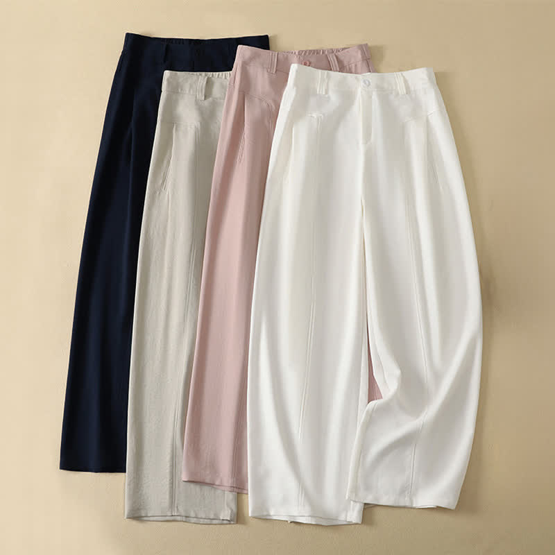 Buddha Stones Pantaloni lunghi da donna in cotone tinta unita, minimalisti, eleganti, con bottoni e cerniera, per primavera/estate, a gamba dritta e con tasca. - image 21