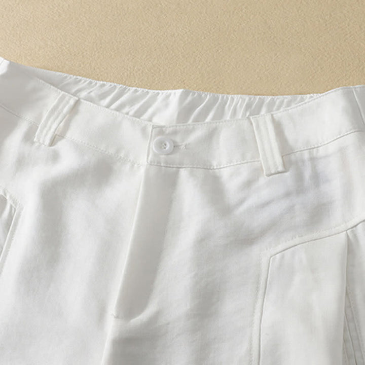 Buddha Stones Pantaloni lunghi da donna in cotone tinta unita, minimalisti, eleganti, con bottoni e cerniera, per primavera/estate, a gamba dritta e con tasca. - image 14
