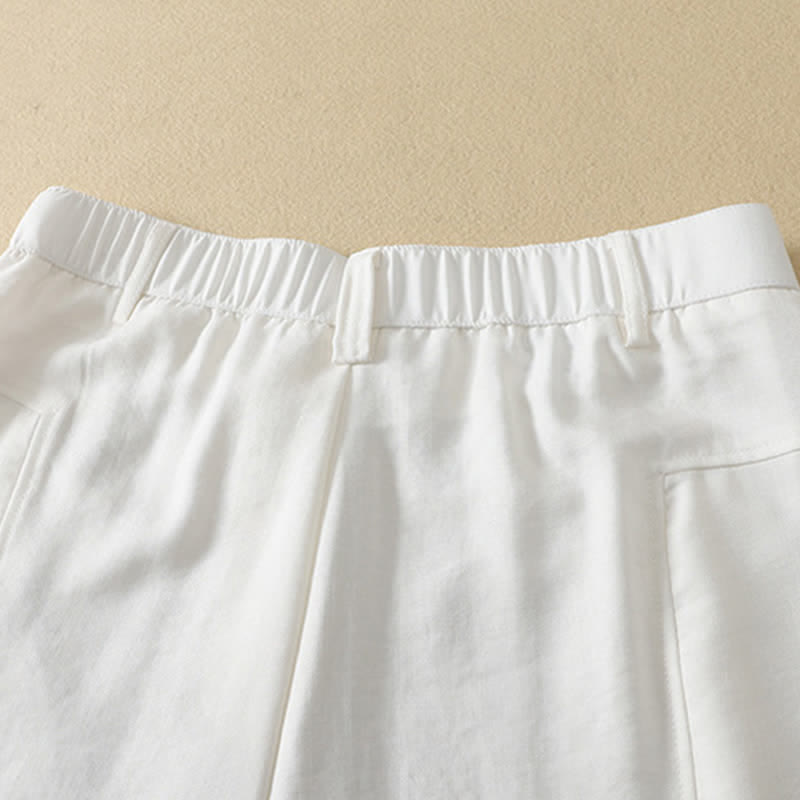 Buddha Stones Pantaloni lunghi da donna in cotone tinta unita, minimalisti, eleganti, con bottoni e cerniera, per primavera/estate, a gamba dritta e con tasca. - image 15