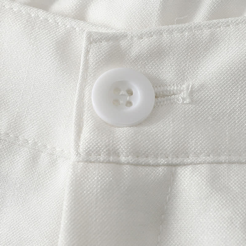 Buddha Stones Pantaloni lunghi da donna in cotone tinta unita, minimalisti, eleganti, con bottoni e cerniera, per primavera/estate, a gamba dritta e con tasca. - image 16