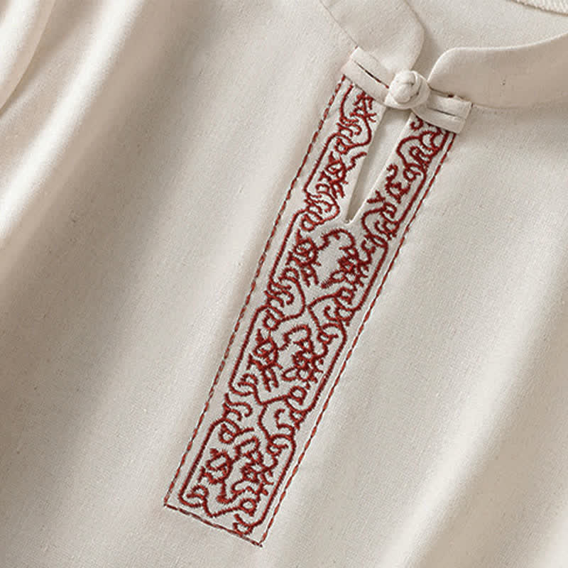 Buddha Stones Camicia da donna a maniche corte, tinta unita, stile Summer Tang, con bottoni a forma di rana e ricami a motivo di viticci. - image 5