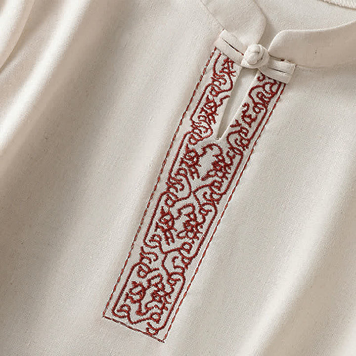 Buddha Stones Camicia da donna a maniche corte, tinta unita, stile Summer Tang, con bottoni a forma di rana e ricami a motivo di viticci. - image 5