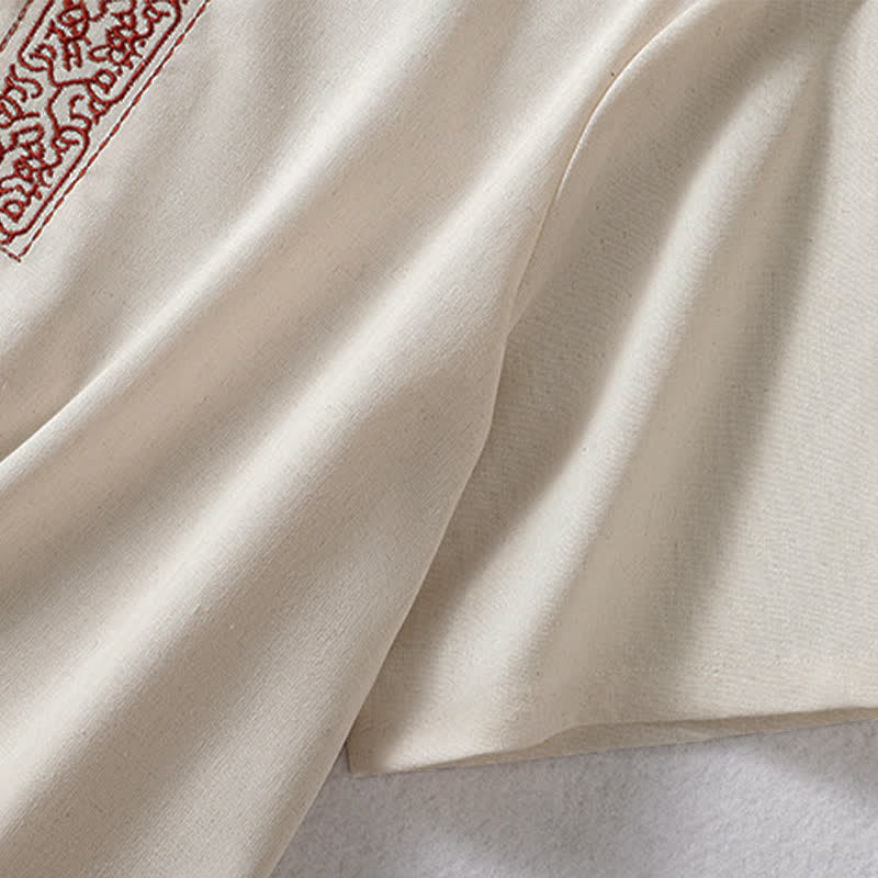 Buddha Stones Camicia da donna a maniche corte, tinta unita, stile Summer Tang, con bottoni a forma di rana e ricami a motivo di viticci. - image 6