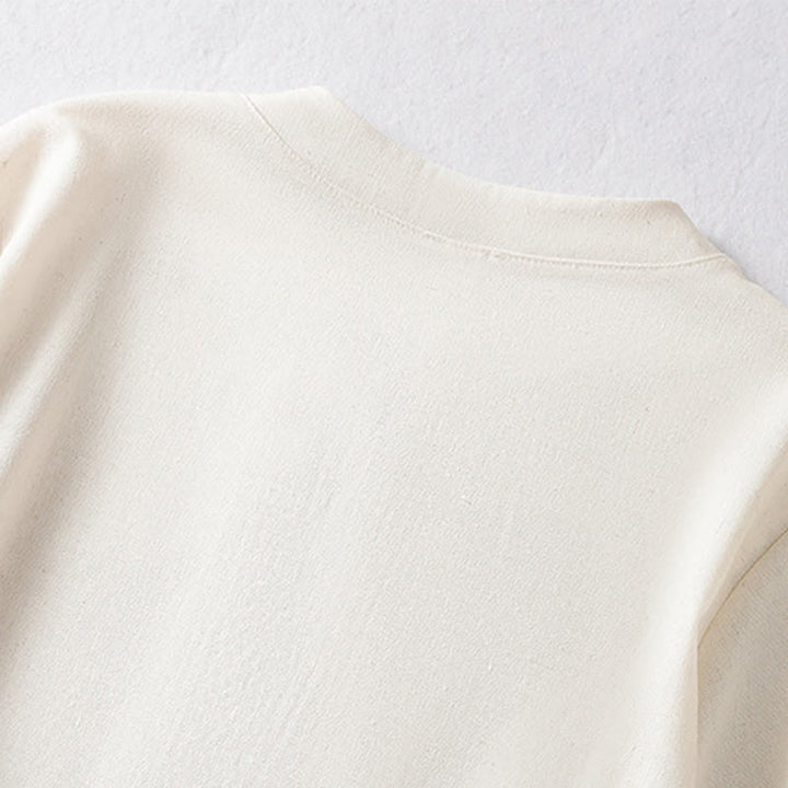 Buddha Stones Camicia da donna a maniche corte, tinta unita, stile Summer Tang, con bottoni a forma di rana e ricami a motivo di viticci. - image 3