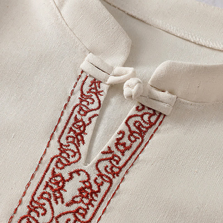 Buddha Stones Camicia da donna a maniche corte, tinta unita, stile Summer Tang, con bottoni a forma di rana e ricami a motivo di viticci. - image 4