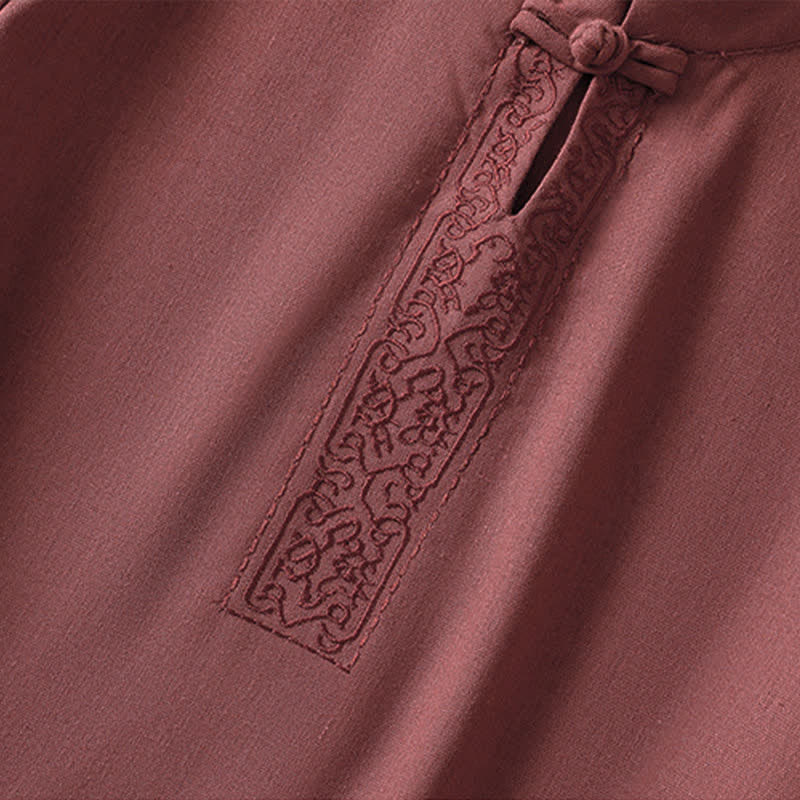 Buddha Stones Camicia da donna a maniche corte, tinta unita, stile Summer Tang, con bottoni a forma di rana e ricami a motivo di viticci. - image 13