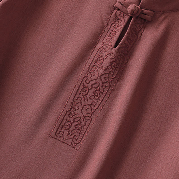 Buddha Stones Camicia da donna a maniche corte, tinta unita, stile Summer Tang, con bottoni a forma di rana e ricami a motivo di viticci. - image 13