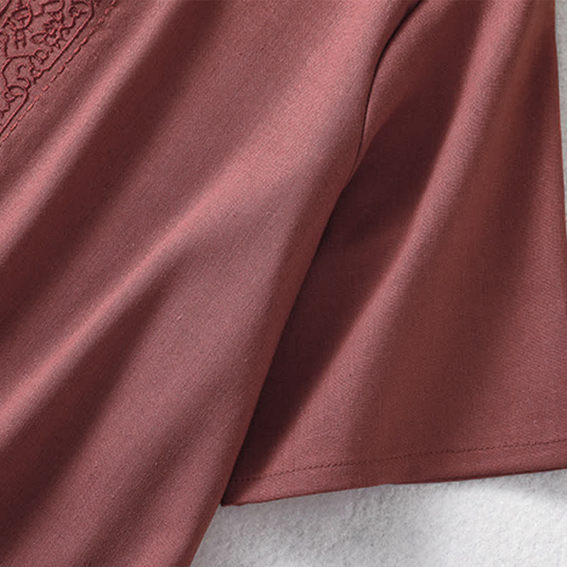 Buddha Stones Camicia da donna a maniche corte, tinta unita, stile Summer Tang, con bottoni a forma di rana e ricami a motivo di viticci. - image 14