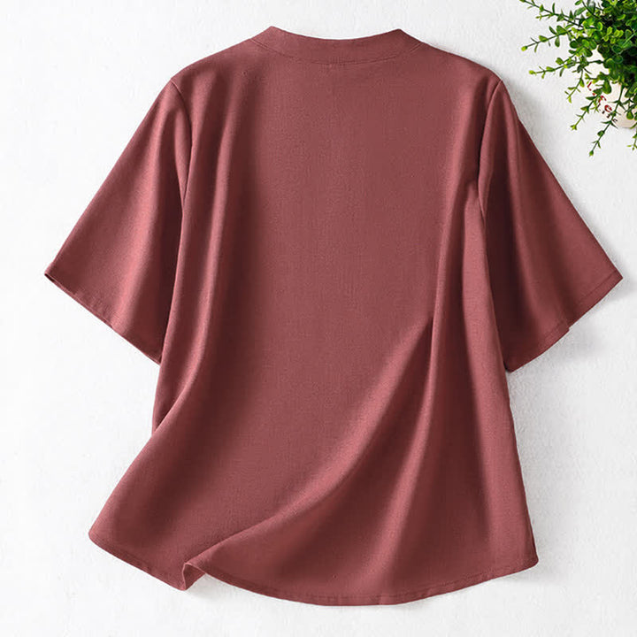 Buddha Stones Camicia da donna a maniche corte, tinta unita, stile Summer Tang, con bottoni a forma di rana e ricami a motivo di viticci. - image 10