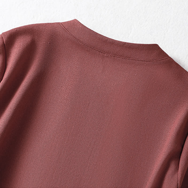 Buddha Stones Camicia da donna a maniche corte, tinta unita, stile Summer Tang, con bottoni a forma di rana e ricami a motivo di viticci. - image 12