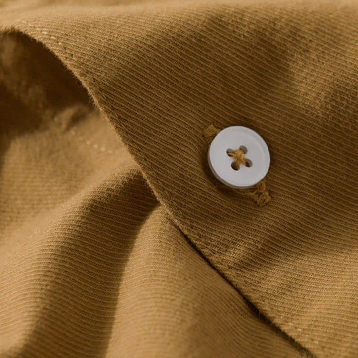 Buddha Stones Camicia da uomo estiva casual classica a maniche corte in cotone tinta unita con bottoni e tasche applicate - image 3